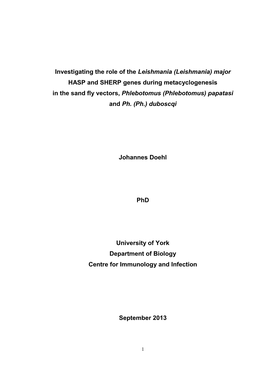 Leishmania (Leishmania) Major HASP and SHERP Genes During Metacyclogenesis in the Sand Fly Vectors, Phlebotomus (Phlebotomus) Papatasi and Ph