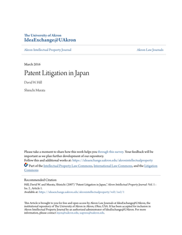 Patent Litigation in Japan David W
