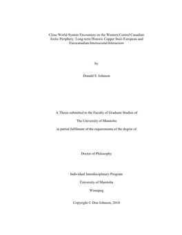 Close World-System Encounters on the Western/Central Canadian Arctic Periphery: Long-Term Historic Copper Inuit-European and Eurocanadian Intersocietal Interaction