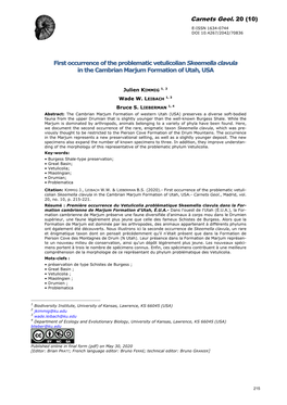 First Occurrence of the Problematic Vetulicolian Skeemella Clavula in the Cambrian Marjum Formation of Utah, USA