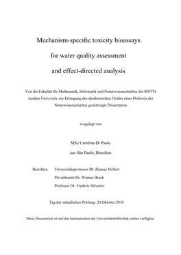 Mechanism-Specific Toxicity Bioassays for Water Quality Assessment and Effect-Directed Analysis” Supervisor: Prof