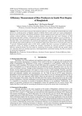 Efficiency Measurement of Rice Producers in South-West Region of Bangladesh