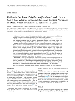 California Sea Lion (Zalophus Californianus) and Harbor Seal (Phoca Vitulina Richardii) Bites and Contact Abrasions in Open-Water Swimmers: a Series of 11 Cases