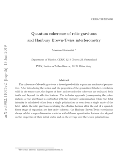 Arxiv: Quantum Coherence of Relic Gravitons and Hanbury Brown