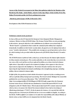 Answer of the Federal Government to the Minor Interpellation Tabled by the Members of the Bundestag Ulla Jelpke, Andrei Hunko, A