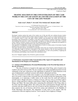 Traffic Solution in the Concentration of the Cash Work in the City of Gostivar and the Exclusion of the City of the Life Weight