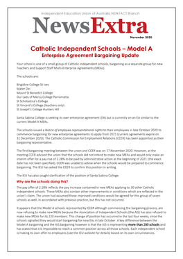 Catholic Independent Schools – Model a Enterprise Agreement Bargaining Update