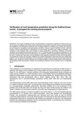 Verification of Rock Temperature Prediction Along the Gotthard Base Tunnel - a Prospect for Coming Tunnel Projects