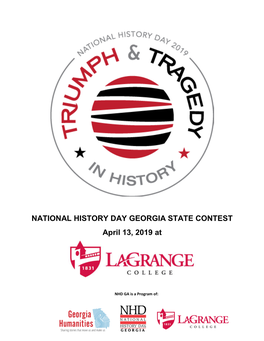 NATIONAL HISTORY DAY GEORGIA STATE CONTEST April 13, 2019 At