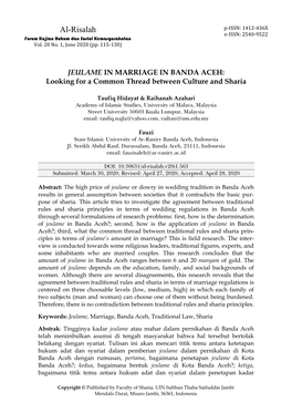 Al-Risalah P-ISSN: 1412-436X E-ISSN: 2540-9522 Forum Kajian Hukum Dan Sosial Kemasyarakatan Vol