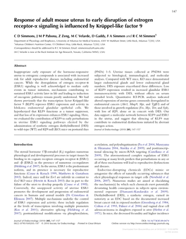 Response of Adult Mouse Uterus to Early Disruption of Estrogen Receptor-A Signaling Is Inﬂuenced by Kru¨Ppel-Like Factor 9