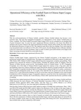 Operational Efficiency of the Football Team in Chinese Super League with DEA