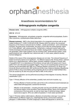 Anaesthesia Recommendations for Arthrogryposis Multiplex Congenita