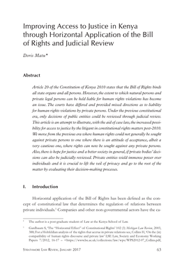 Improving Access to Justice in Kenya Through Horizontal Application of the Bill of Rights and Judicial Review