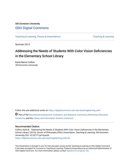 Addressing the Needs of Students with Color Vision Deficiencies in the Elementary School Library