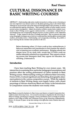 Cultural Dissonance in Basic Writing Courses