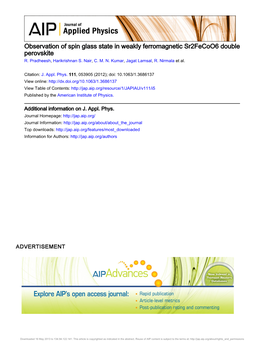 Observation of Spin Glass State in Weakly Ferromagnetic Sr2fecoo6 Double Perovskite R