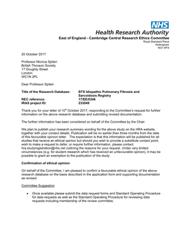 East of England - Cambridge Central Research Ethics Committee Royal Standard Place Nottingham NG1 6FS