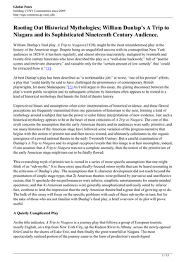 Rooting out Historical Mythologies; William Dunlap's a Trip to Niagara and Its Sophisticated Nineteenth Century Audience