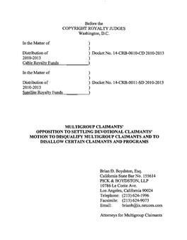 In the Matter of Distribution of 2010-2013 Cable Royalty Funds in The