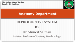 REPRODUCTIVE SYSTEM by Dr.Ahmed Salman Assistant Professor of Anatomy &Embryology Male Genital System Learning Objectives