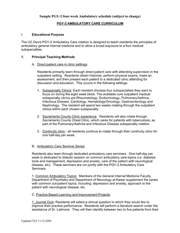 Sample PGY-2 Four-Week Ambulatory Schedule (Subject to Change)