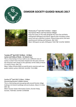 Exmoor Society Guided Walks 2017