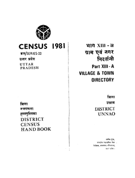 District Census Handbook, Unnao, Part XIII-A, Series-22, Uttar Pradesh