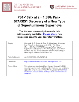 PS1-10Afx at Z = 1.388: Pan- STARRS1 Discovery of a New Type of Superluminous Supernova