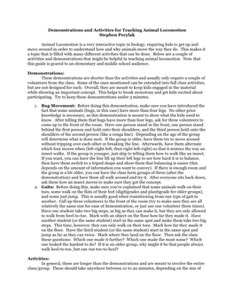 Demonstrations and Activities for Teaching Animal Locomotion Stephen Pecylak Animal Locomotion Is a Very Interactive Topic in Bi