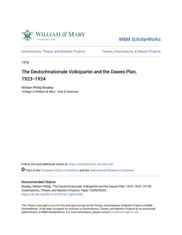 The Deutschnationale Volkspartei and the Dawes Plan, 1923--1924