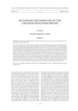 Secondary Metabolites of the Choosen Genus Iris Species