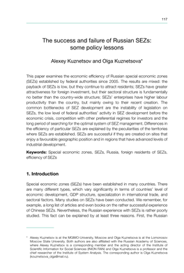 The Success and Failure of Russian Sezs: Some Policy Lessons