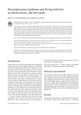 Decompression Syndrome and Diving Behavior in Odontochelys, the First Turtle