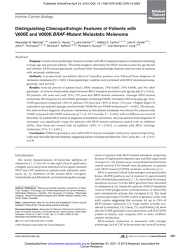 Distinguishing Clinicopathologic Features of Patients with V600E and V600K BRAF-Mutant Metastatic Melanoma