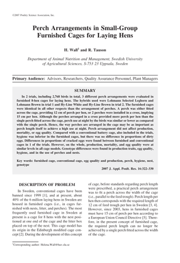 Perch Arrangements in Small-Group Furnished Cages for Laying Hens