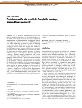 Predator-Specific Alarm Calls in Campbell's Monkeys, Cercopithecus Campbelli