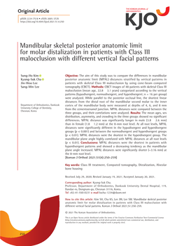 Mandibular Skeletal Posterior Anatomic Limit for Molar Distalization in Patients with Class III Malocclusion with Different Vertical Facial Patterns