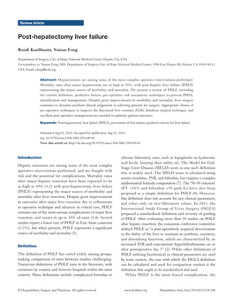 Post-Hepatectomy Liver Failure