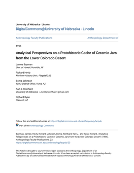 Analytical Perspectives on a Protohistoric Cache of Ceramic Jars from the Lower Colorado Desert