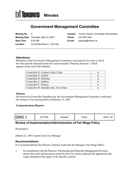 Minutes Government Management Committee GM3.1