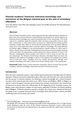 Flemish Students' Historical Reference Knowledge and Narratives of The