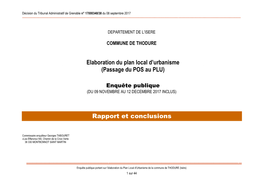 Elaboration Du Plan Local D'urbanisme (Passage Du POS Au PLU) Rapport
