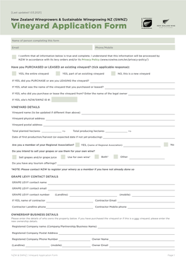 NZW & SWNZ Vineyard Application Form