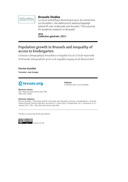 Population Growth in Brussels and Inequality of Access to Kindergarten