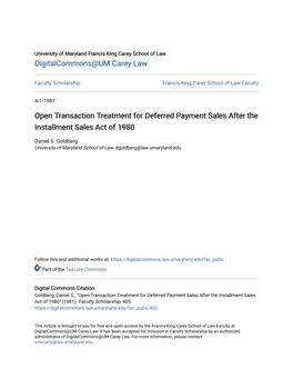 Open Transaction Treatment for Deferred Payment Sales After the Installment Sales Act of 1980