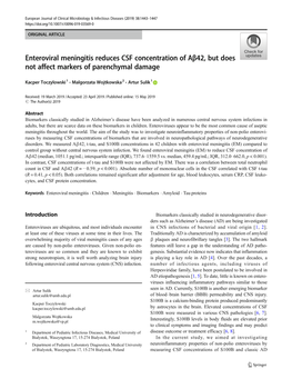 Enteroviral Meningitis Reduces CSF Concentration of Aβ42, but Does Not Affect Markers of Parenchymal Damage