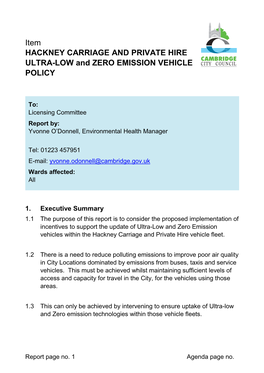 Item HACKNEY CARRIAGE and PRIVATE HIRE ULTRA-LOW and ZERO EMISSION VEHICLE POLICY