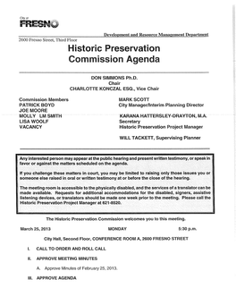 Historic Preservation Commission Agenda