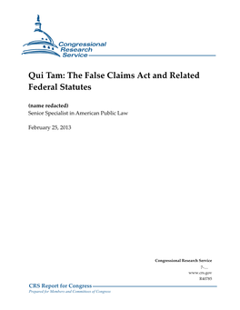 Qui Tam: the False Claims Act and Related Federal Statutes